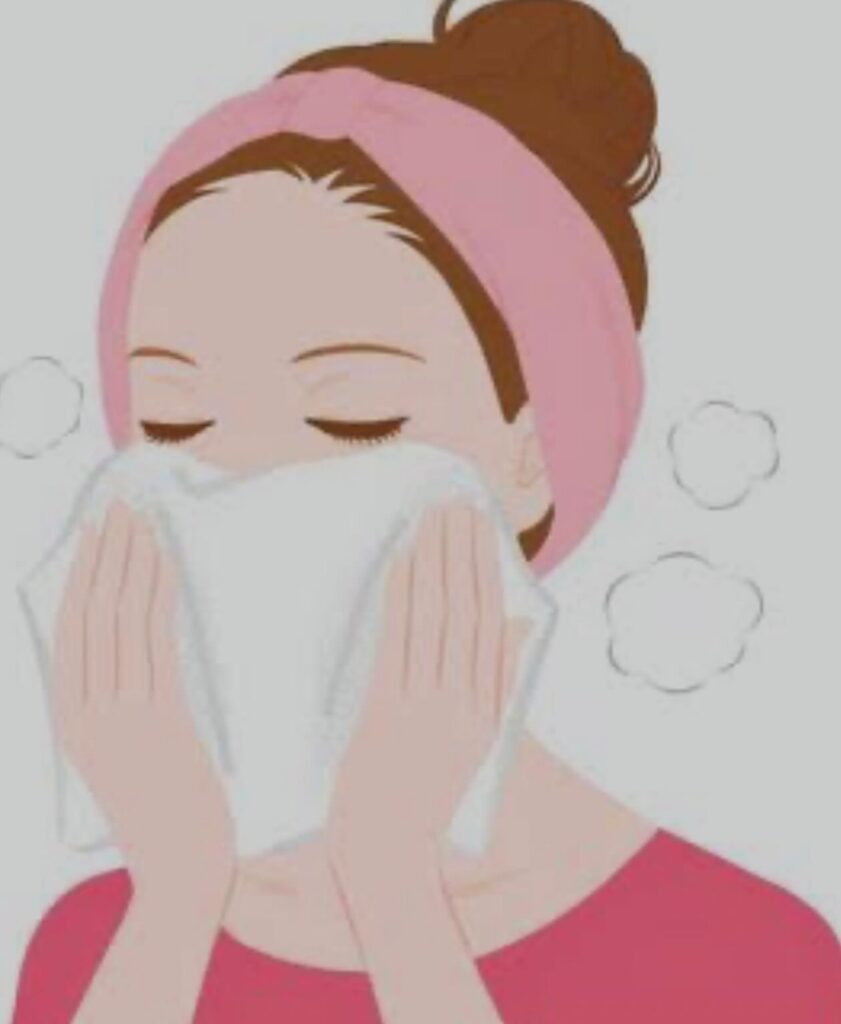 #鼻水！鼻水を改善する方法とは？濡れタオルを電子レンジで温めて鼻や頬のあたりに軽く当てる。